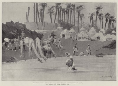 キャメルと馬に水をやるドンゴラ、ファーケットの本部への前進 作： Charles Auguste Loye