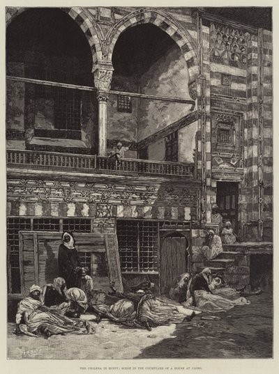 エジプトのコレラ、カイロの家の中庭のシーン 作： Charles Auguste Loye