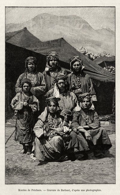 ペチャラのクルド人（トルコ）。エドゥアール・シャルトン（1807-1891）監督の『Le tour du Monde』（1892年、アシェット社、パリ）に掲載されたB.シャントル夫人の「A travers l