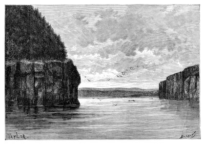 1895年、パドゥンスキーの急流、シベリア、ロシアの下にあるアンガラ川。 作： Charles Barbant