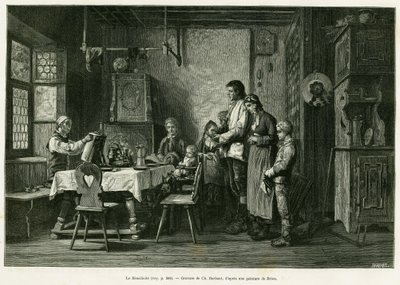 ベネディクトのこと。1884年にドイツ人デピューターのシャルル・グラッドが描いた「アルザスとロレーヌを通って」という物語を説明するために、ブリオンが描いた絵の後にバルバントが彫ったもので、エドゥアール・シャルトン（1807-1890）が監督した「tour du monde 1886」に収録されています。 作： Charles Barbant