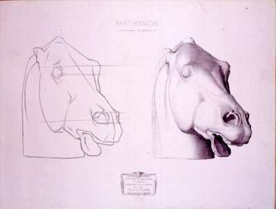 パルテノン神殿の西ペディメントから出た馬の頭、1898年頃のクールデドゥサンのプレート47 作： Charles Bargue