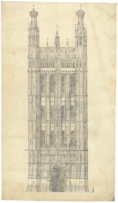 国会議事堂のデッサン、c.1836-40（紙にペンとインク） 作： Charles Barry