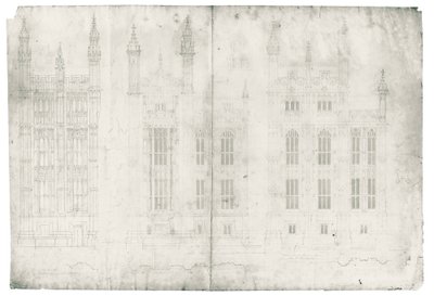 国会議事堂のデッサン、c.1836-40（紙にペンとインク） 作： Charles Barry