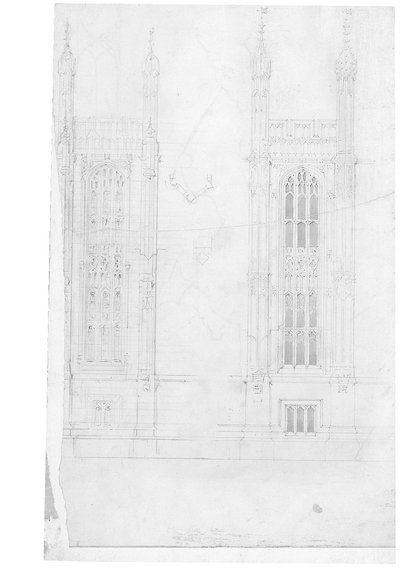 国会議事堂の図面、c.1836-40（紙に鉛筆） 作： Charles Barry