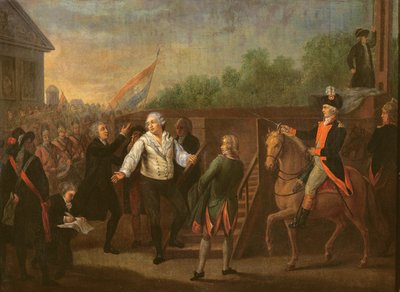 1793年1月21日、足場の麓にあるルイ16世（1754-93） 作： Charles Benazech