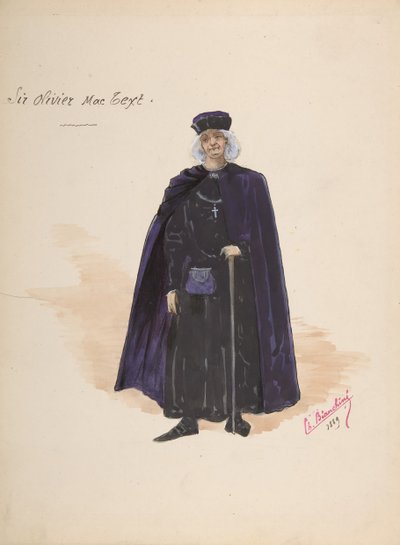 サー オリヴィエ マクテキストの衣装 [a]、付属品の説明シート [b]、1889 年。 作： Charles Bianchini