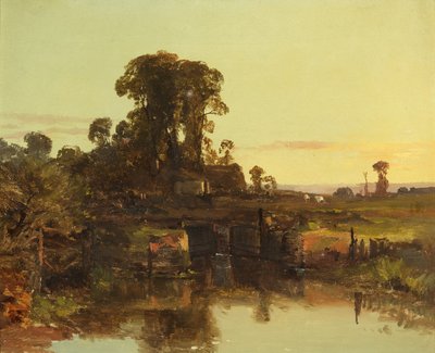 テムズ川の古い錠前、夕方（油彩・キャンバス 作： Charles Branwhite