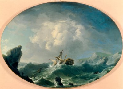 岩だらけの海岸沖の荒海でイギリス人の戦争の男 作： Charles Brooking