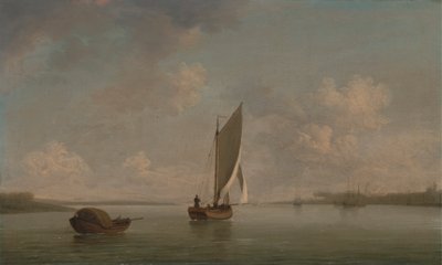 川のさわやかな風の中の帆の下のスマック 作： Charles Brooking