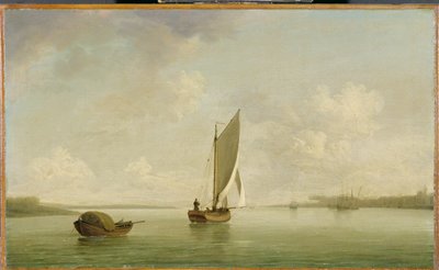 川のそよ風の中の帆の下のスマック、c.1756-9（キャンバスに油彩） 作： Charles Brooking