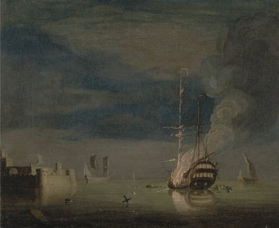 A Two-Decker on Fire at Night off a Fort   1433082   ja       japanese Successfully Translated  Original: Album Of Landscape Paintings (ink on paper) Translat: Album Of Landscape Paintings (ink on paper) 1455651 ja japanese Successfully Translated Original 作： Charles Brooking