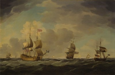 穏やかな風の中、軽快に航行するイギリスの旗艦 作： Charles Brooking