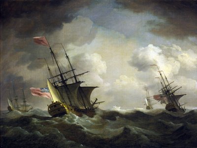 風に巻き込まれたイギリス戦隊キャンバスに油彩 作： Charles Brooking