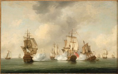 ウォーカー提督の行動：フランス船艦隊と交戦する私掠船「ボスカウェン」（1745年5月23日 作： Charles Brooking