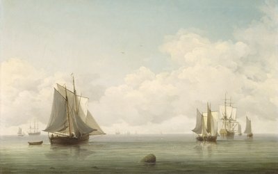 穏やかな海の釣り船、c.1745-59（帆布に油彩） 作： Charles Brooking