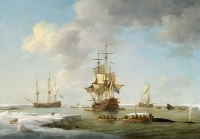 グリーンランドの漁業：氷の中のイギリス人捕鯨船 1750年頃 油彩・キャンバス 作： Charles Brooking