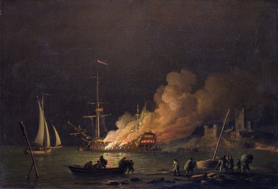 夜の船、1756年頃（帆布に油彩） 作： Charles Brooking