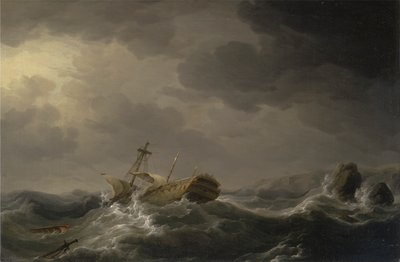 岩の多い海岸で難破した船 作： Charles Brooking