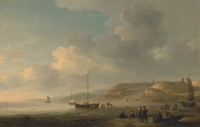 スヘーフェニンゲン近くの海岸で釣り用のピンクが岸辺にある 作： Charles Brooking