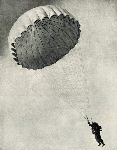 1941年の第二次世界大戦中にパラシュートを使用した飛行士。 作： Charles Brown