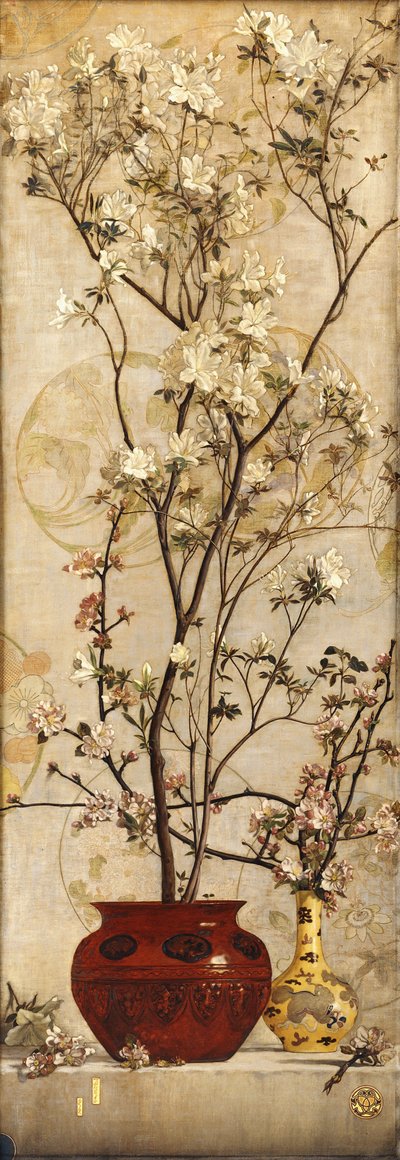 チャイニーズポットのツツジのある静物、1878年 作： Charles Caryl Coleman