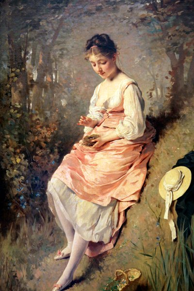 「鳥の巣を持つ少女」、1860 年代後半 作： Charles Chaplin