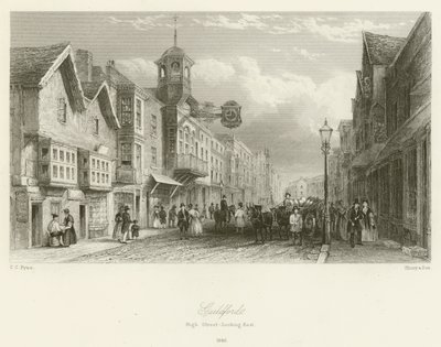 ギルフォード、ハイストリート、東向き、1840 作： Charles Claude Pyne