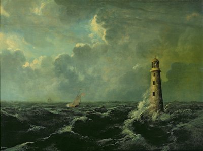 灯台のある海の風景（船上油） 作： Charles Codman