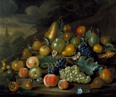 梨、桃、ブドウの静物画 作： Charles Collins