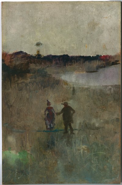 ニューサウスウェールズ州リッチモンドの2人の小さな人物のいる風景 作： Charles Edward Conder