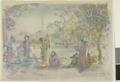 朝の湖のシーン 作： Charles Edward Conder