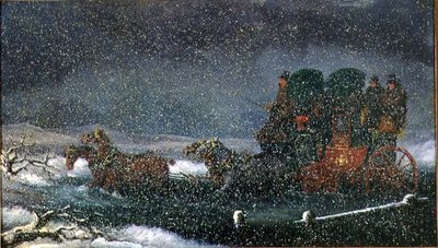 吹雪の中、小川を渡る駅馬車（油彩・キャンバス） 作： Charles Cooper Henderson