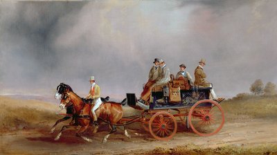 ゴーイング・シューティング：ポスティリオンとゲームカートのペア（油彩・キャンバス 作： Charles Cooper Henderson