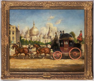 ロイヤルパビリオン、ブライトンの前でロンドンブライトンメールコーチ 作： Charles Cooper Henderson