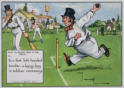 男性をフィールドに配置する方法（V）、「クリケットの法律」、1910年発行 作： Charles Crombie