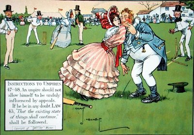 1910年に出版された「Laws of Cricket」からの審判への指示。 作： Charles Crombie