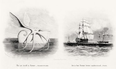 巨大なイカと2隻の船、ジョージクック（1781-1834）によって彫刻 作： Charles Curtis