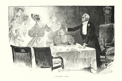 独身の晩餐（リトグラフ） 作： Charles Dana Gibson