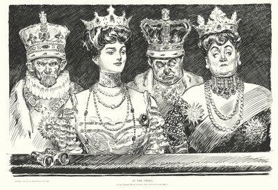 オペラ座で、女性が王冠をかぶるなら、なぜ男性はかぶらないのか？ 作： Charles Dana Gibson