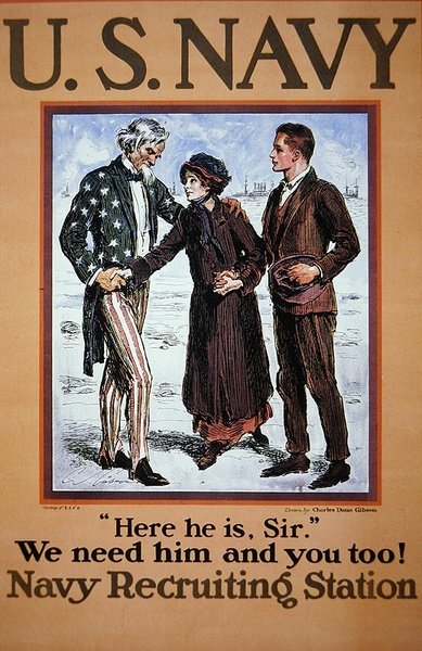 「彼はここにいます、サー。彼とあなたも必要なんです！」。米海軍の募集ポスター 作： Charles Dana Gibson