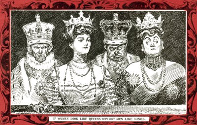 女性が女王のように見えるなら、男性は王様のように見えるのではないか（カラーリトグラフ 作： Charles Dana Gibson