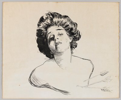 少女の肖像（クリーム紙に黒インク） 作： Charles Dana Gibson