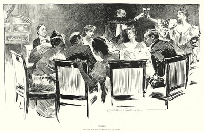 パズル、ディナーの支払いをしている男性を探す（リトグラフ 作： Charles Dana Gibson