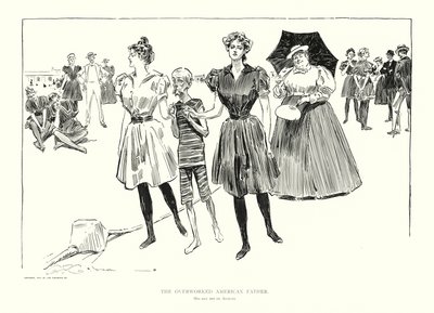 働き過ぎのアメリカの父親（リトグラフ） 作： Charles Dana Gibson