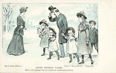 結婚しないと誓って断った男性と出会う女性（カラーリトグラフ 作： Charles Dana Gibson