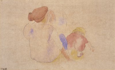 （赤いスーツを着た子供を連れた女性） 作： Charles Demuth