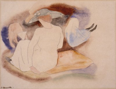 (帽子をかぶった女性とフィギュア2体） 作： Charles Demuth