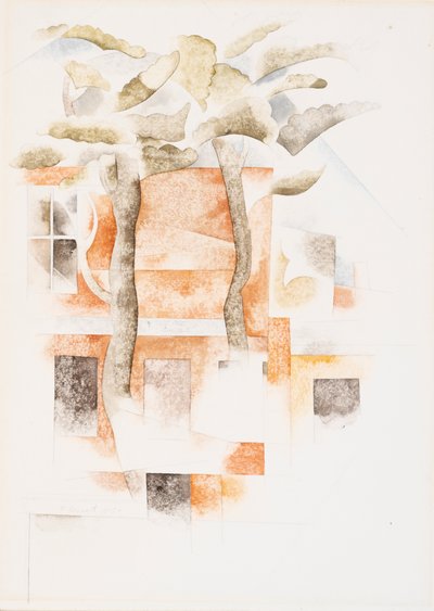 木々から見た家々、1918年（WC） 作： Charles Demuth