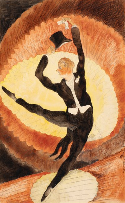 In Vaudeville: シルクハットのアクロバティックな男性ダンサー 作： Charles Demuth